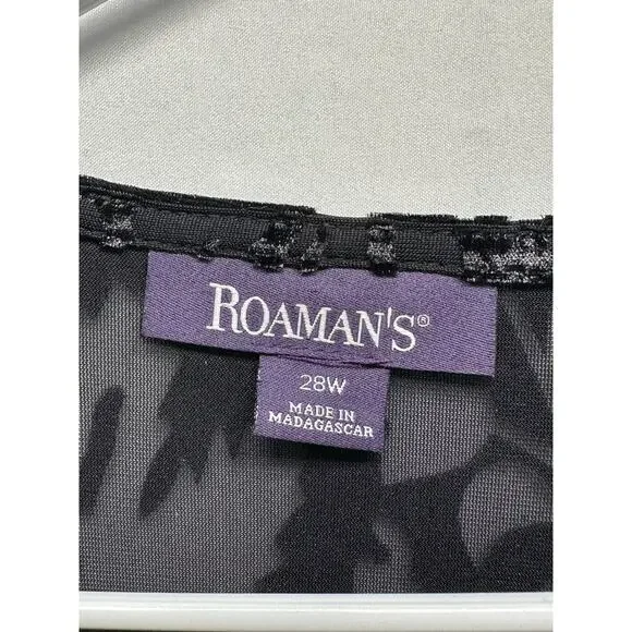 Roaman's Black Burnout Velvet Tunic Top 28W Gold Embroidered Boho Goth - Picture 5 of 9